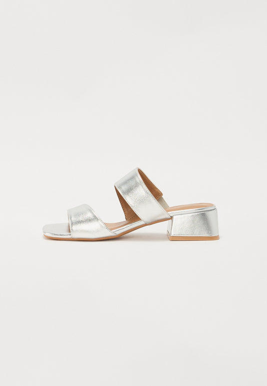Anna Field Heeled Mules - Silver Coloured