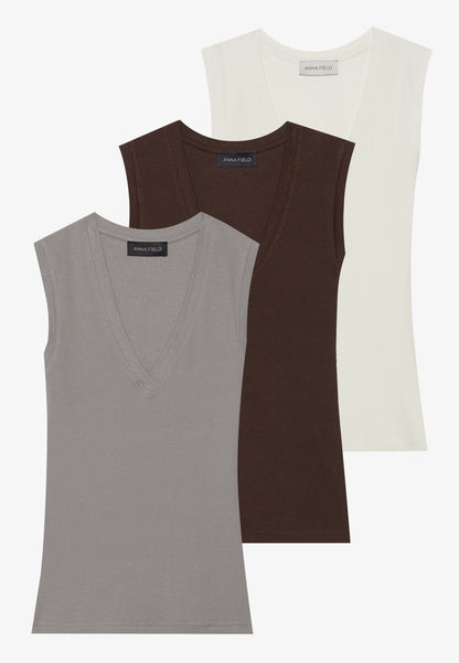 Anna Field 3 PACK - Top - Gray/coconut Milk/coffee Bean